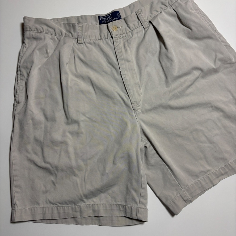 Polo Ralph Lauren Tyler Shorts Classic Chino Men 38 Tan Khaki Pleated Cotton VTG